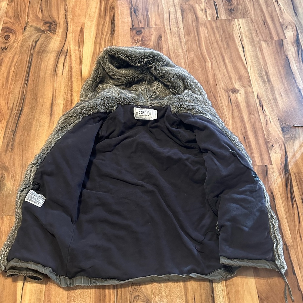OBEY Propaganda Womens Small Y2K Hooded Faux Fur Lined Utility Parka Jacket - Picture 8 of 12